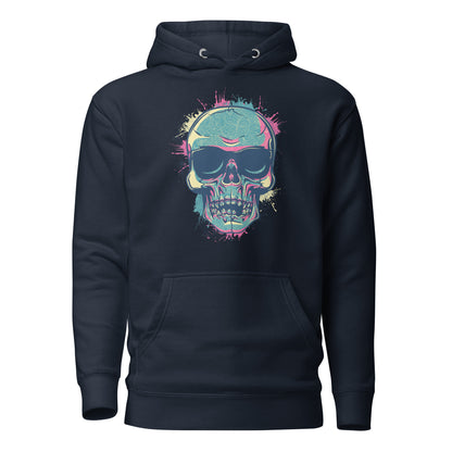 Hippie Sunglasses Skull Men’s Hoodie featuring a bold skull design with vibrant hippie sunglasses, symbolizing free-spirited individuality and rebellion, crafted for comfort with a spacious hood and front pocket.