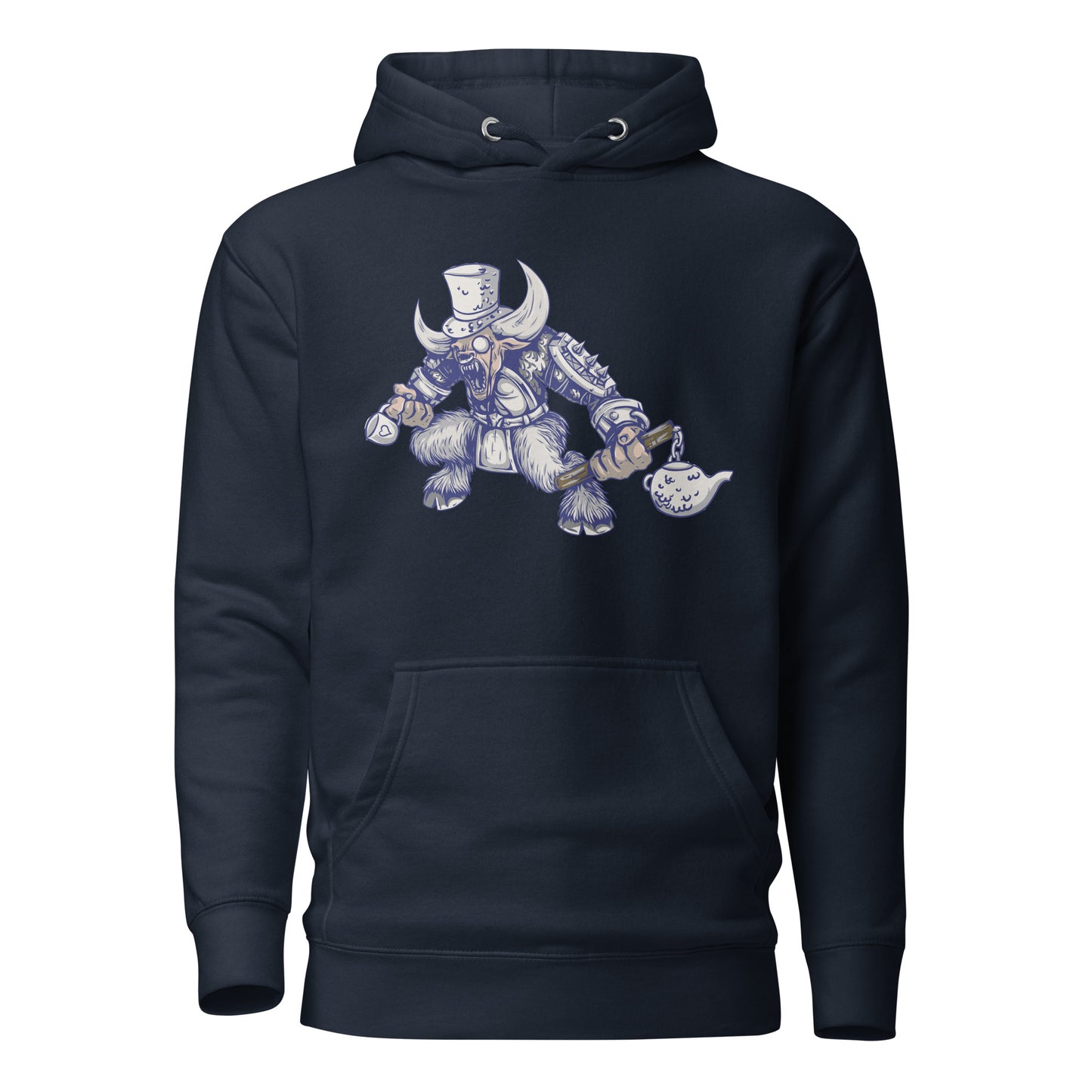 skull tea party titan hoodie featuring an intricate skull design adorned with teacups, teapots, and swirling steam, blending bold artistry with whimsical elegance for a striking and unique look.