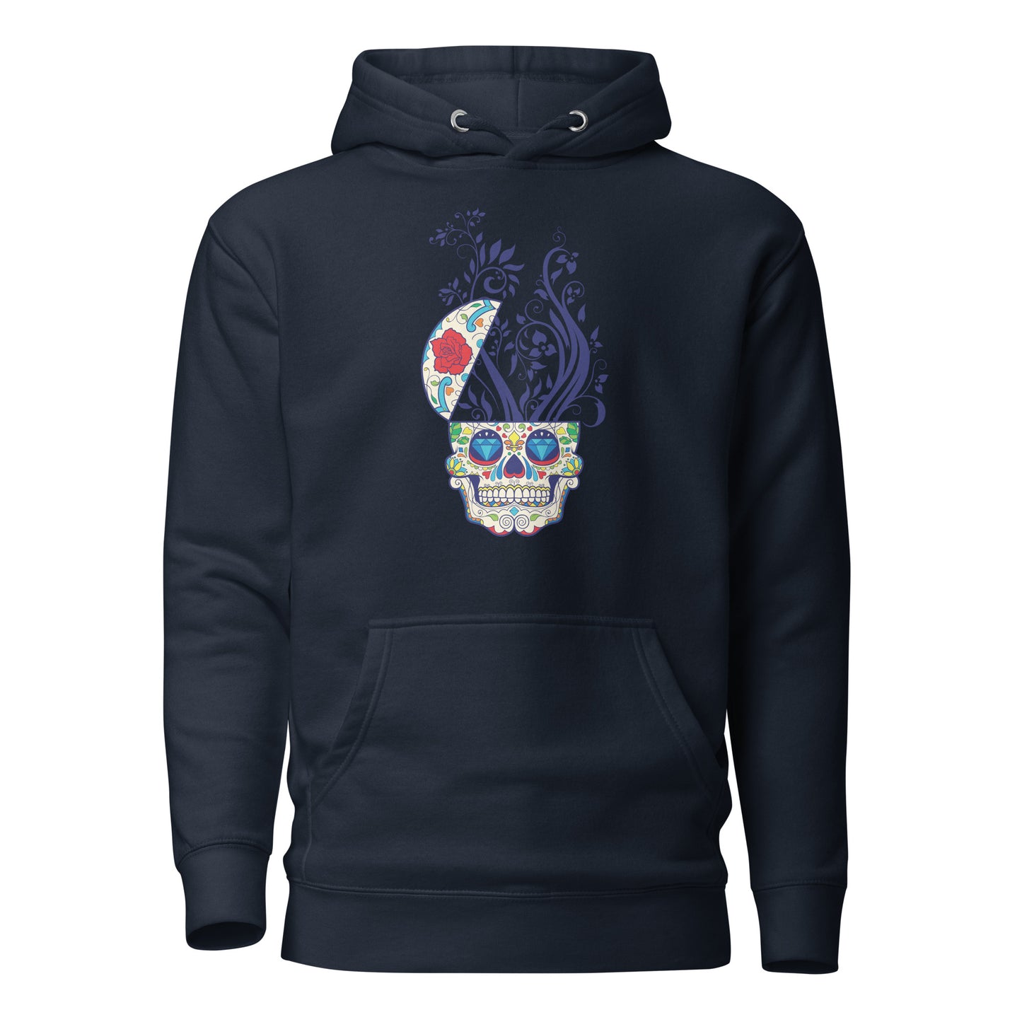 a sophisticated floral skull reverie unisex hoodie featuring a detailed skull adorned with blooming florals. this premium hoodie combines soft-touch fabric with a striking design, offering comfort and style. perfect for those who embrace elegance and edge in their fashion.