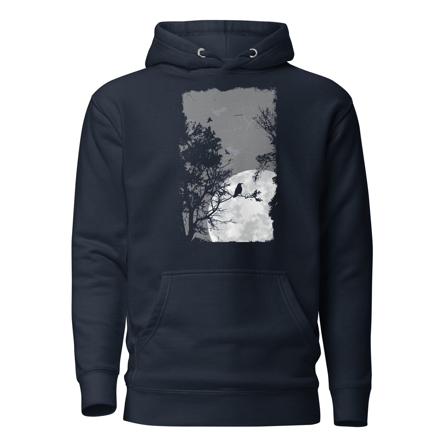 night raven crow men's contrast hoodie featuring a detailed raven design with a nature-inspired backdrop, paired with bold contrasting accents for a modern and mysterious look.