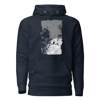 Night Raven Crow Men's Contrast Hoodie featuring a detailed raven design with a nature-inspired backdrop, paired with bold contrasting accents for a modern and mysterious look.