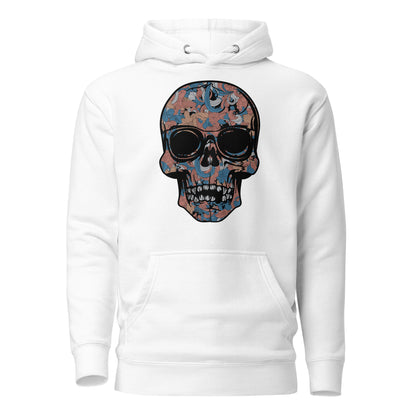 Cool Dead Hippie Skull Women's Hoodie featuring a vintage-inspired skull design with peace symbols and vibrant, bohemian patterns for a rebellious and stylish look.