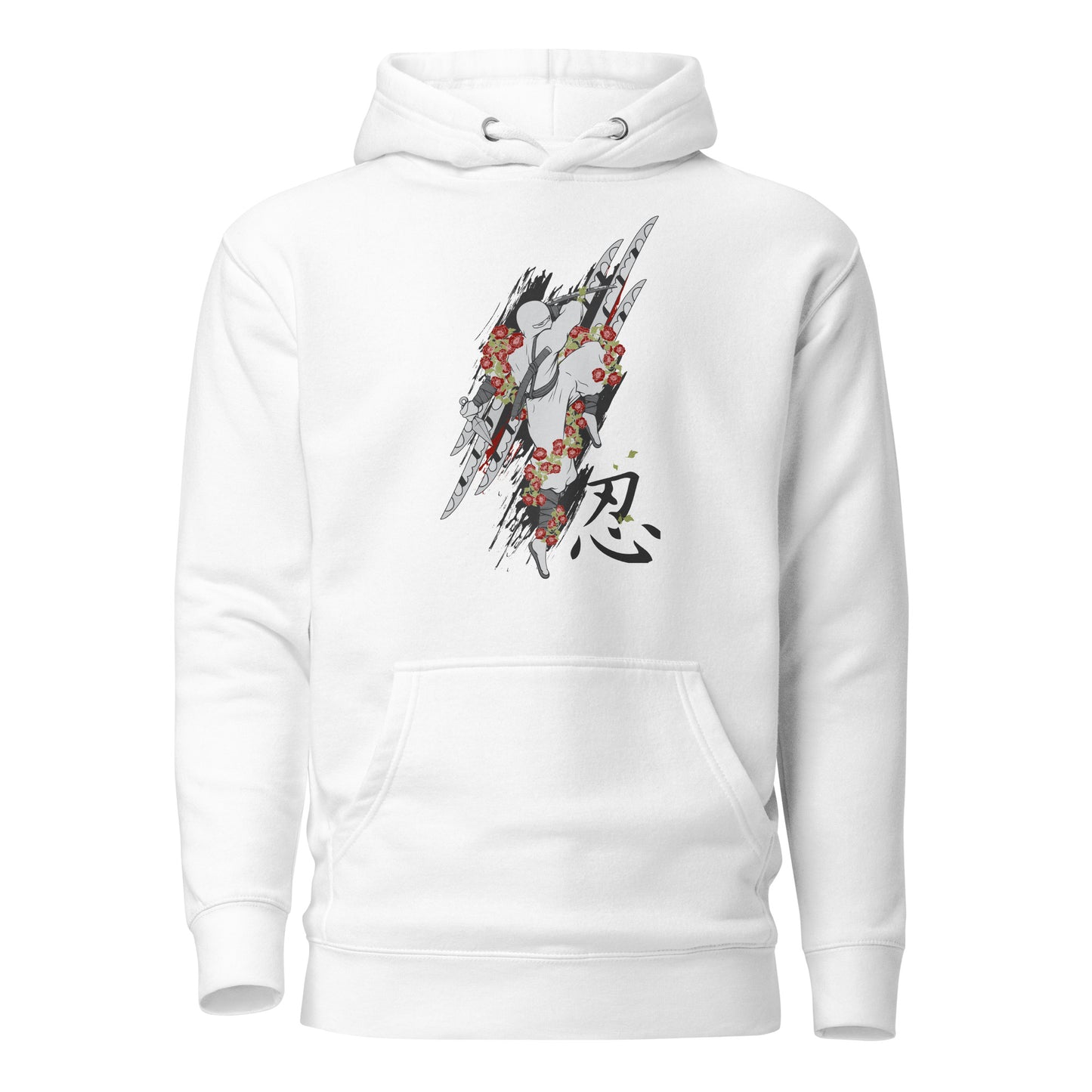 ninja's rose blade unisex hoodie featuring a striking design of a rose intertwined with a razor-sharp blade, blending strength and beauty in a bold, stylish look.