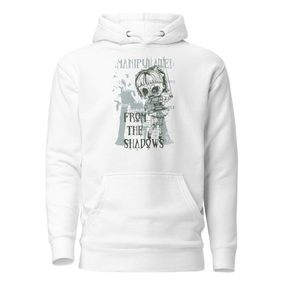 Manipulate Doll Controller Men's Hoodie featuring a unique design of hands gripping strings, controlling a puppet, symbolizing power and control, perfect for bold, confident style.