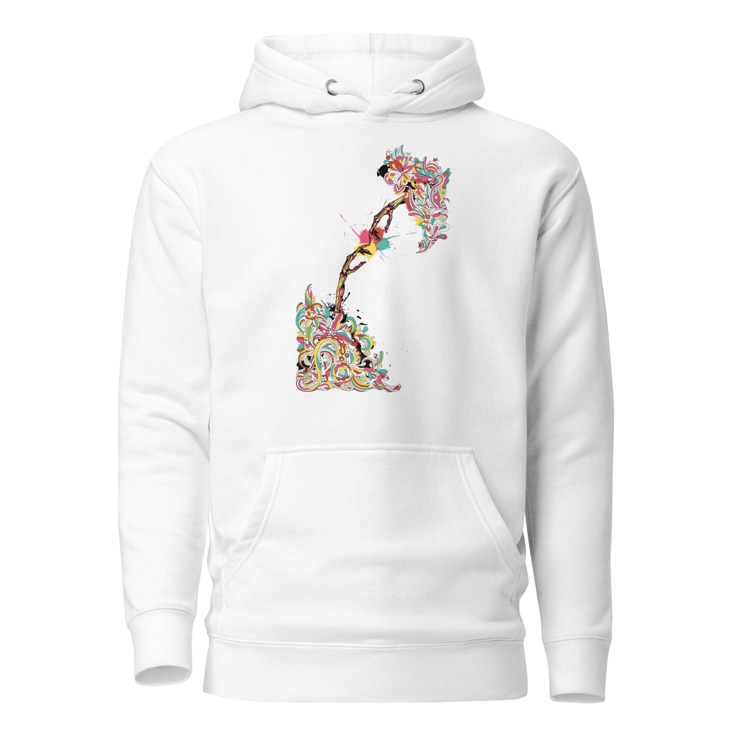 a bold and artistic creation tee pullover hood featuring stylized skeleton hands in a contemporary twist on the iconic "creation of adam." made from high-quality fabric, this hoodie offers all-day comfort, an adjustable hood, and a spacious front pocket. perfect for expressing creativity and individuality with a striking design.