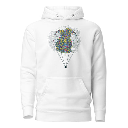 Aztec Sky Traveler Unisex Hoodie featuring intricate Aztec-inspired patterns in earthy tones, designed for comfort and adventure, perfect for travelers and dreamers.