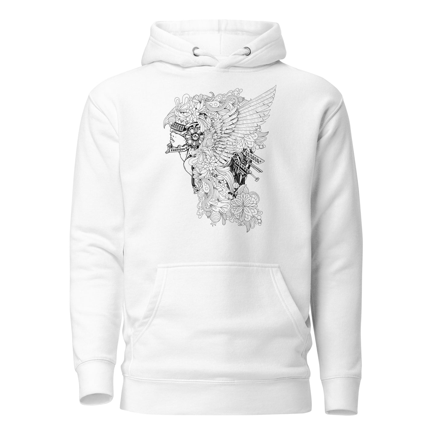 winged warrior unisex hoodie featuring a detailed wing design on the back, symbolizing strength and freedom, made with soft fleece for comfort and a relaxed, versatile fit.