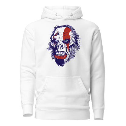 Primitive Neanderthal Head Unisex Hoodie featuring a bold, detailed graphic of a Neanderthal's head, symbolizing strength and resilience, crafted for comfort and style with a cozy fleece lining.