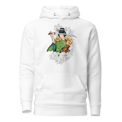 Katana Girl Art Men's Hoodie featuring a fierce katana-wielding girl design, with intricate details and bold contrasts, perfect for those who appreciate strength and style.